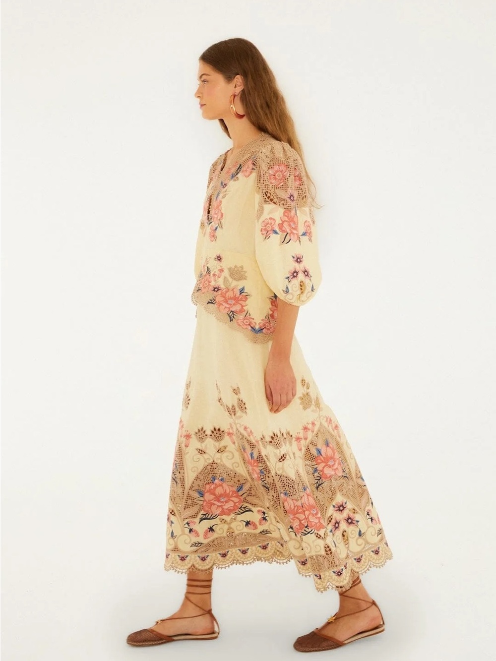 FARM RIO Butter Yellow Embroidered Midi Dress - Picture 5 of 5